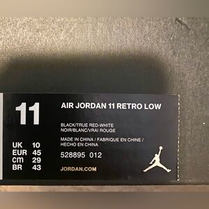 Air Jordan 11 Retro Low Men’s Size 11 Black/True Red-White